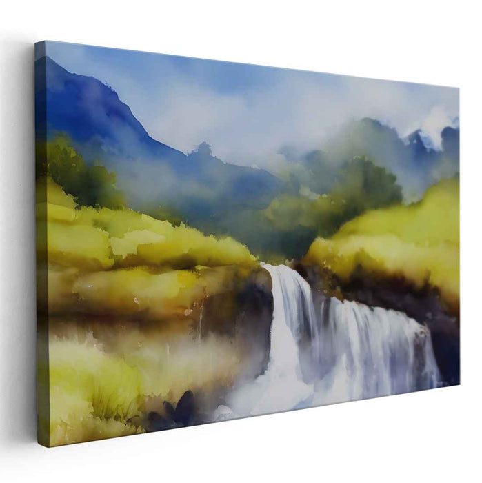 Calm Aquarelle Horizon: Tranquil Watercolor Landscape Art Print