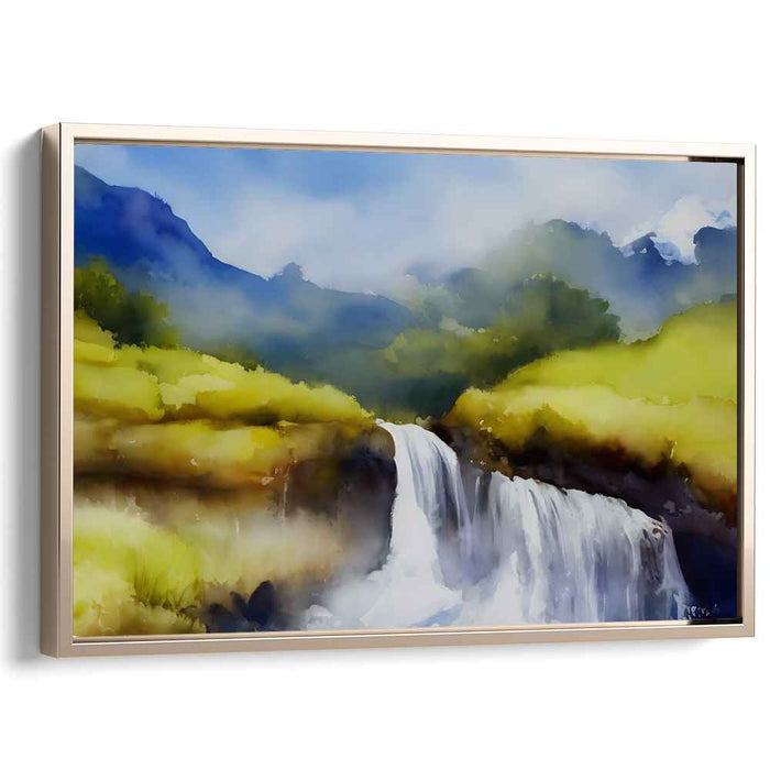 Calm Aquarelle Horizon: Tranquil Watercolor Landscape Art Print