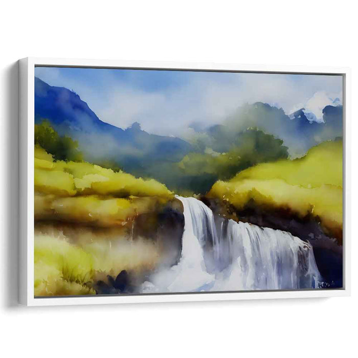 Calm Aquarelle Horizon: Tranquil Watercolor Landscape Art Print