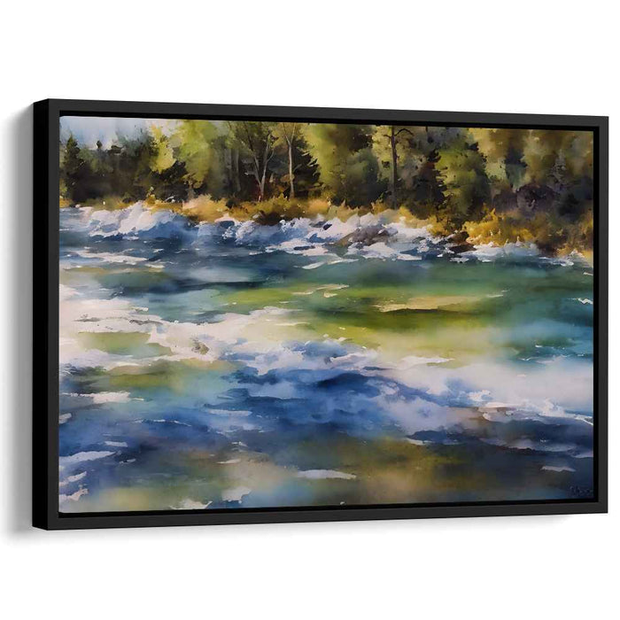 Twilight Riviera: Luminous River Landscape Watercolor Canvas Art