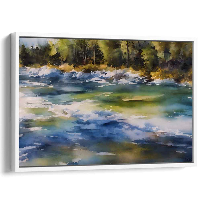 Twilight Riviera: Luminous River Landscape Watercolor Canvas Art