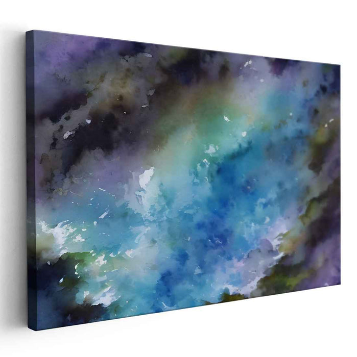 Ethereal Depths Mirage: Abstract Expressionist Blue and Green Canvas Art Print
