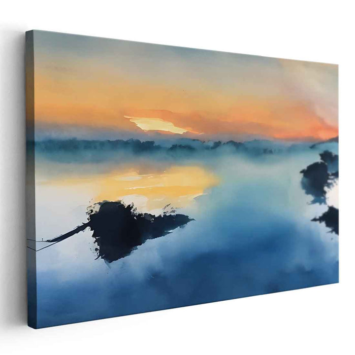 Dawn's Watercolor Reverie: Watercolor Reflections of Dawn Canvas Art