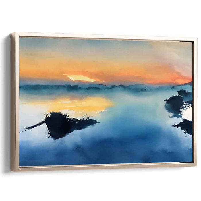 Dawn's Watercolor Reverie: Watercolor Reflections of Dawn Canvas Art
