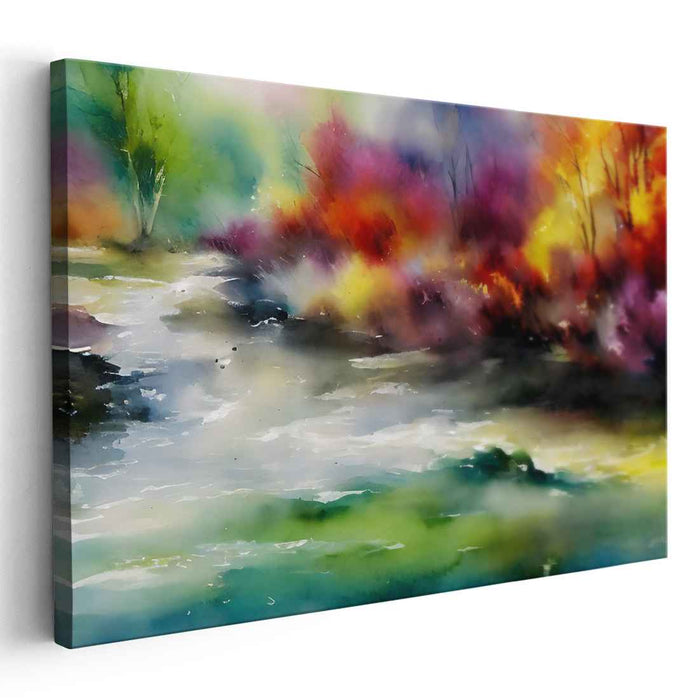 Ethereal Misty Mountain Reverie: Luminous Watercolor Landscape Canvas Art