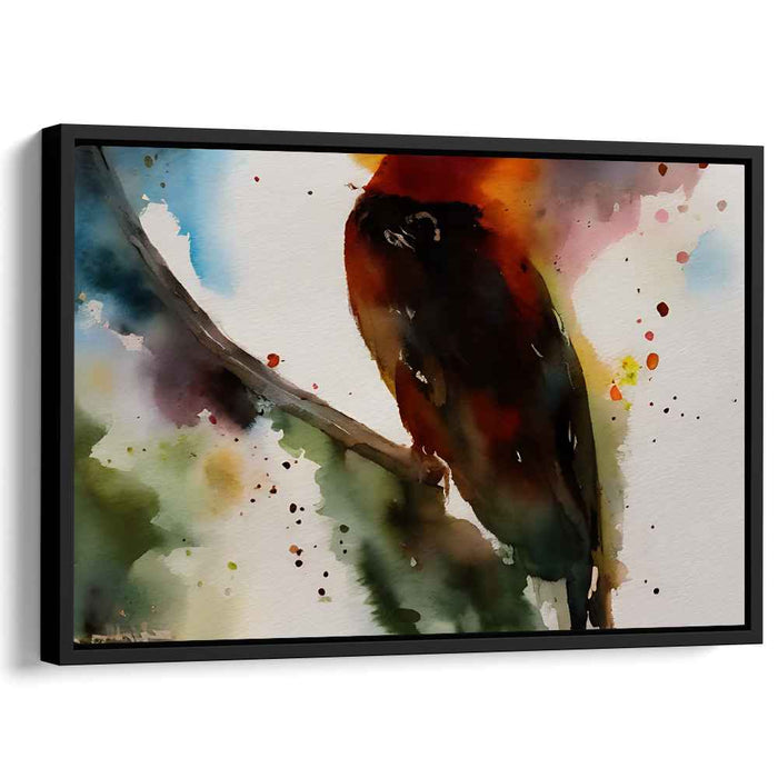 Whimsical Avian Symphony: Expressive Watercolor Bird on Branch Canvas Art Print