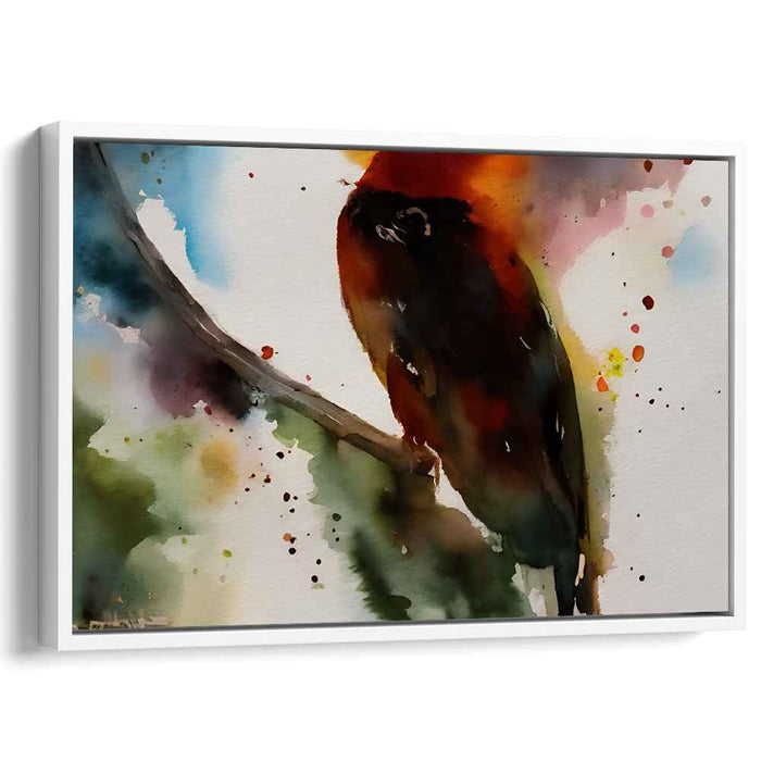 Whimsical Avian Symphony: Expressive Watercolor Bird on Branch Canvas Art Print