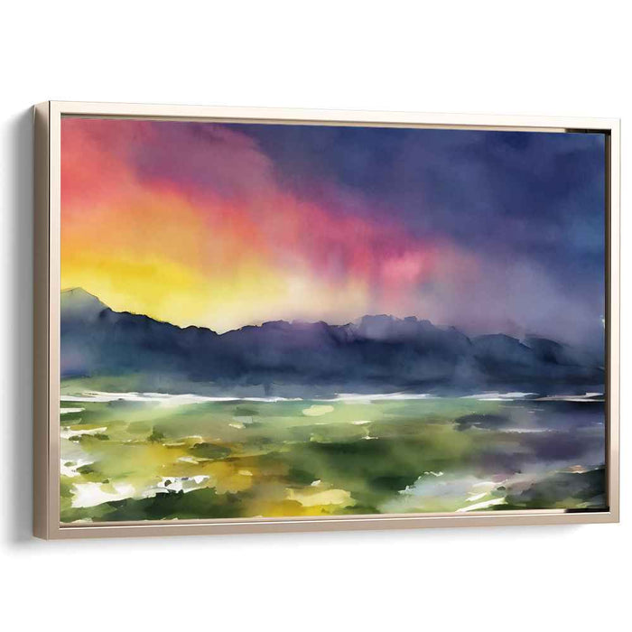 Aquarelle Dawn Symphony: Watercolor Landscape at Dawn