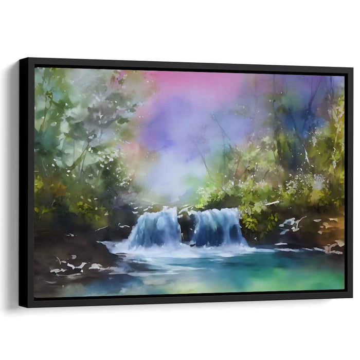 Emerald Falls: Serene Waterfall in Lush Forest Canvas Art Print