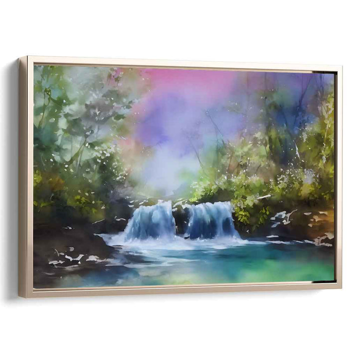 Emerald Falls: Serene Waterfall in Lush Forest Canvas Art Print
