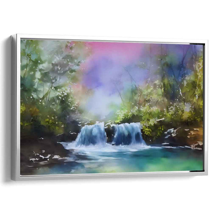 Emerald Falls: Serene Waterfall in Lush Forest Canvas Art Print