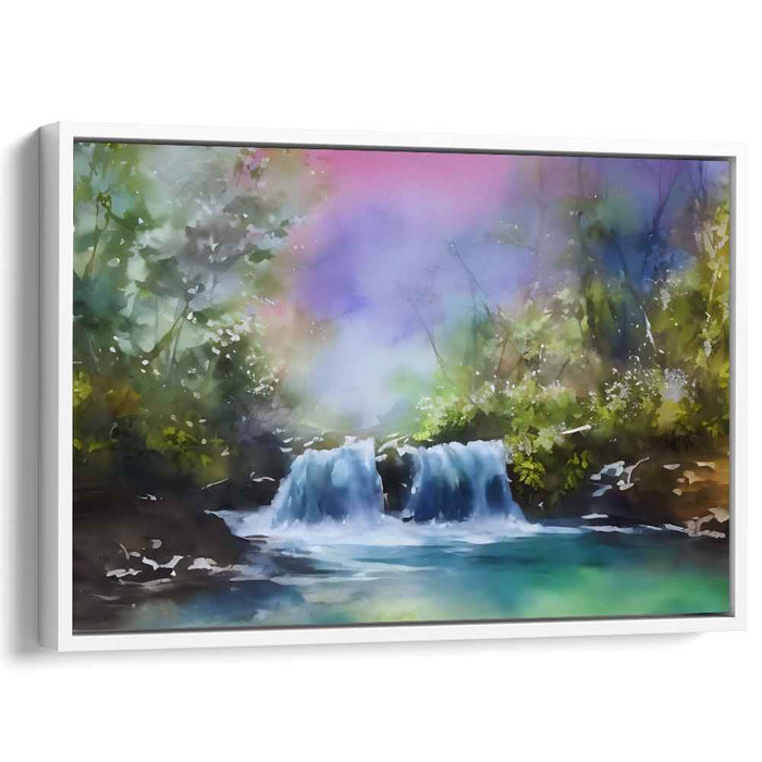 Emerald Falls: Serene Waterfall in Lush Forest Canvas Art Print