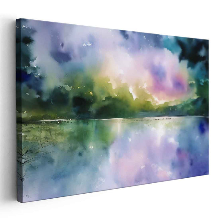 Whispers of Daybreak: Tranquil Watercolor Landscape at Dawn