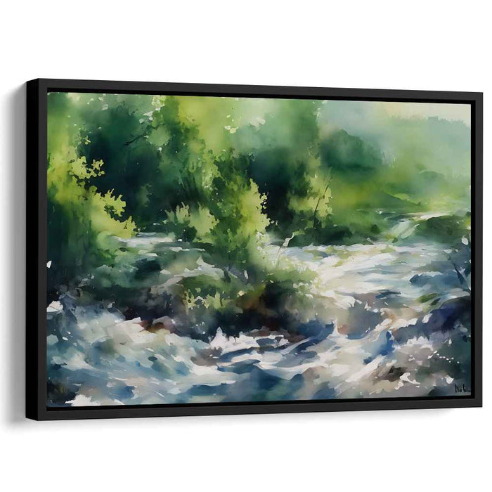 Rippling Woods Mirage: Impressionist River and Forest Landscape Canvas Art Print