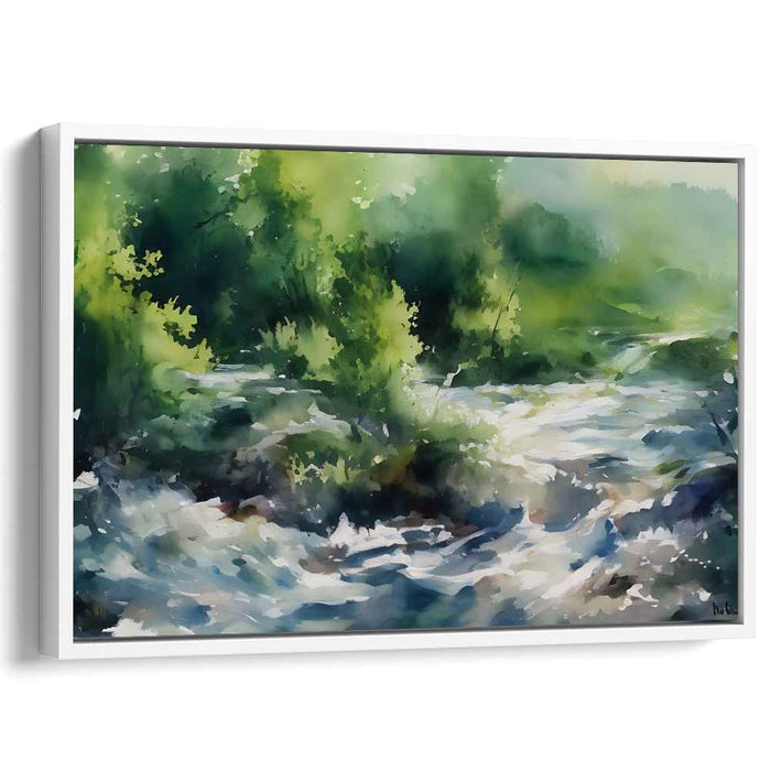 Rippling Woods Mirage: Impressionist River and Forest Landscape Canvas Art Print