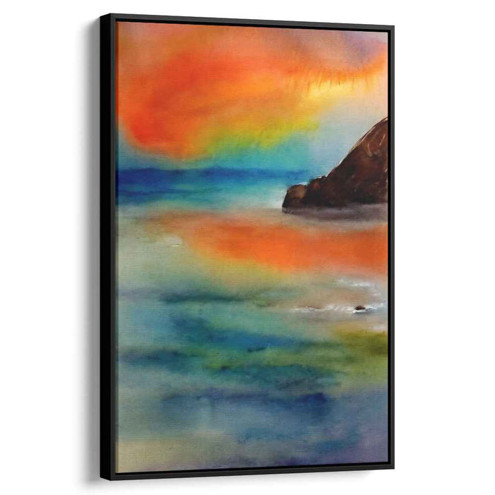 Spectral Reflections Dance Across Waves: Watercolor Seascape with Vibrant Hues