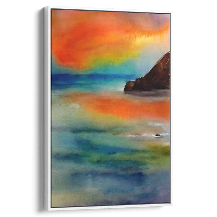 Spectral Reflections Dance Across Waves: Watercolor Seascape with Vibrant Hues