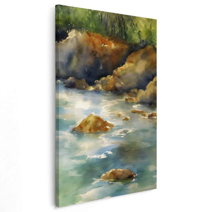 Flowing Moonlit Waters: Luminous River Landscape Canvas Art