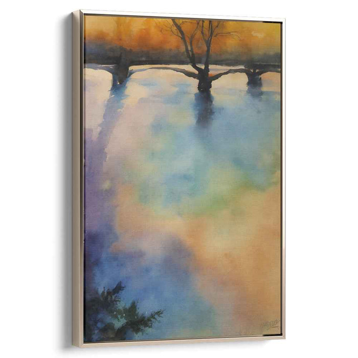 Aqueous Passage: Watercolor Bridge and River Canvas Art