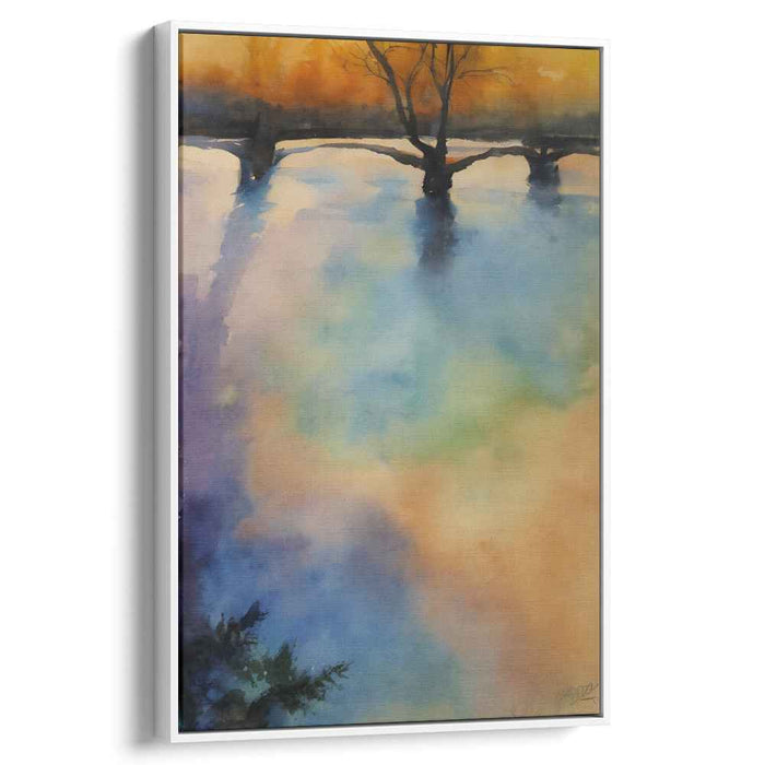 Aqueous Passage: Watercolor Bridge and River Canvas Art