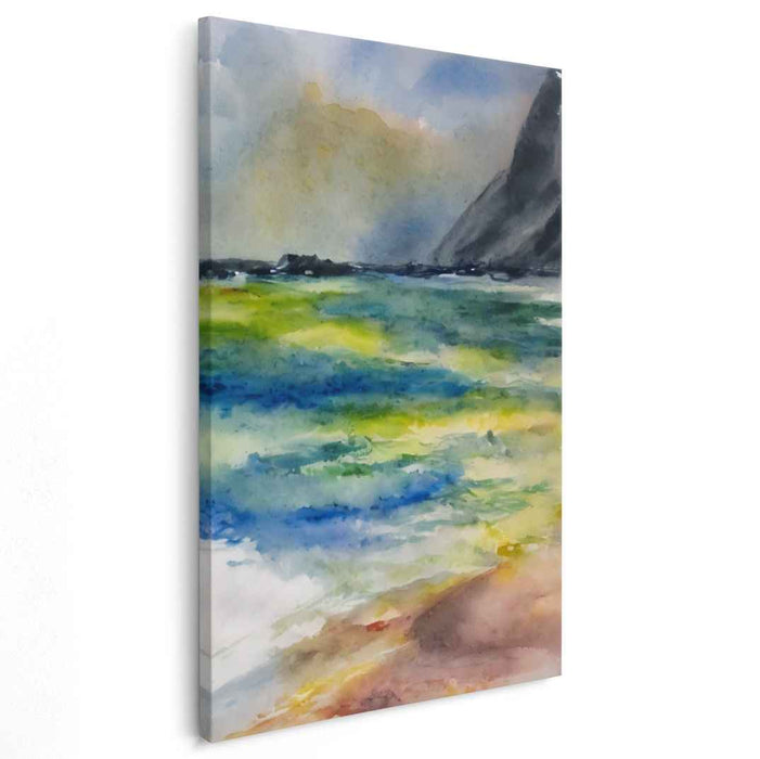Tidal Wave Serenity: Watercolor Coastal Landscape Art Print