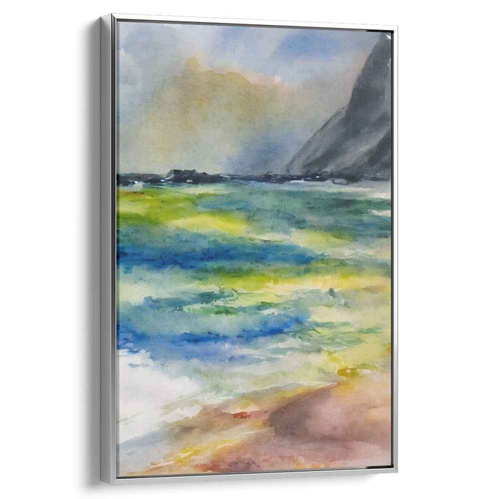 Tidal Wave Serenity: Watercolor Coastal Landscape Art Print