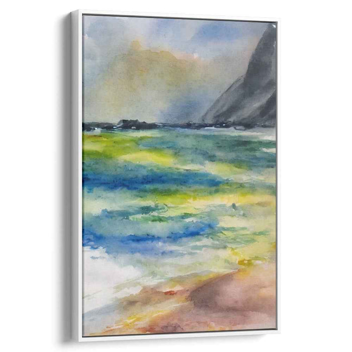 Tidal Wave Serenity: Watercolor Coastal Landscape Art Print