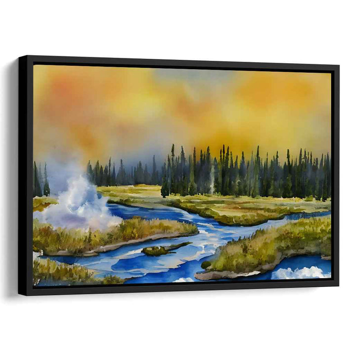 Dawn's Watercolor Trek: Watercolor Wilderness at Dawn Canvas Art