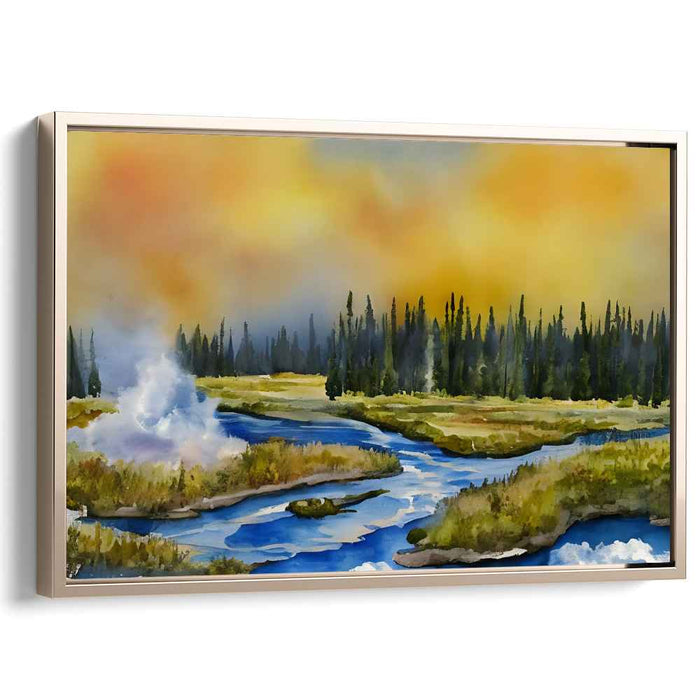Dawn's Watercolor Trek: Watercolor Wilderness at Dawn Canvas Art