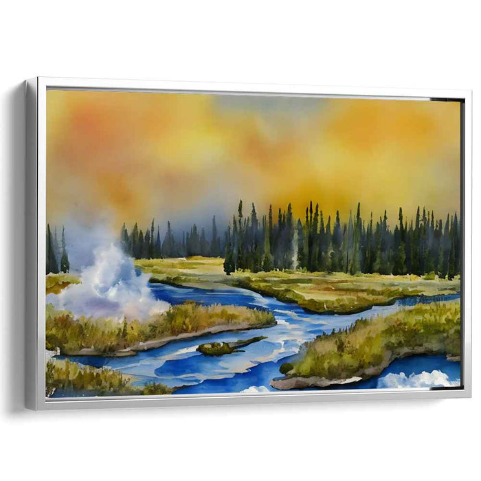 Dawn's Watercolor Trek: Watercolor Wilderness at Dawn Canvas Art