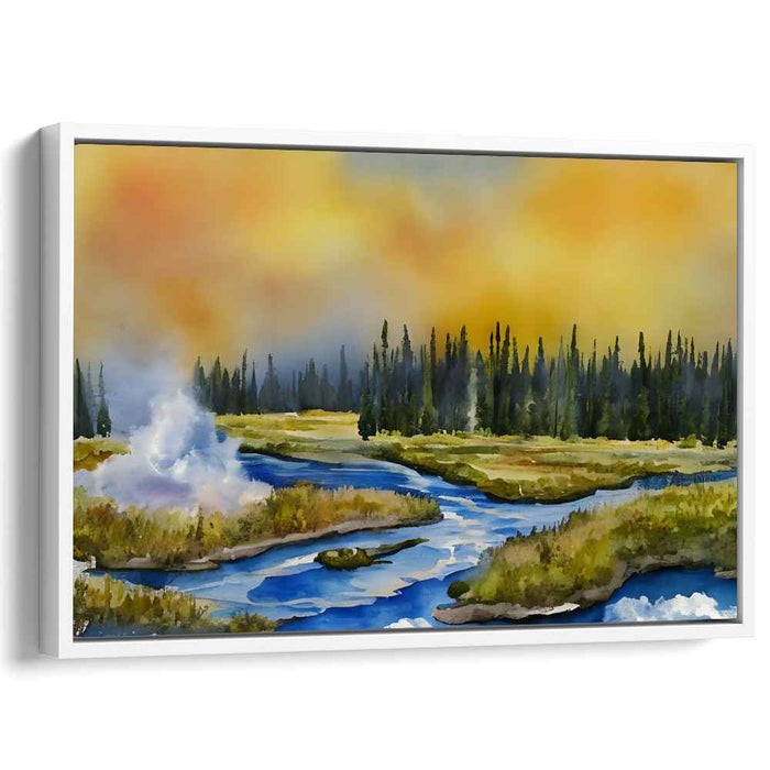 Dawn's Watercolor Trek: Watercolor Wilderness at Dawn Canvas Art