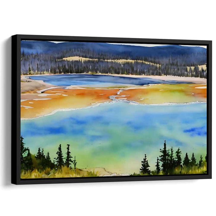 Serene Geothermal Spring: Watercolor Landscape Art Print