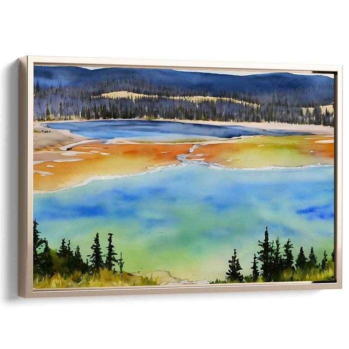 Serene Geothermal Spring: Watercolor Landscape Art Print