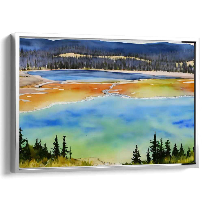 Serene Geothermal Spring: Watercolor Landscape Art Print