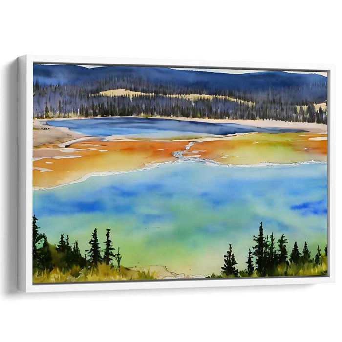 Serene Geothermal Spring: Watercolor Landscape Art Print