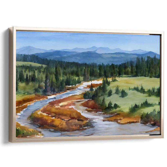 Tranquil Colorwash Vista: Serene Watercolor Landscape Canvas Art Print