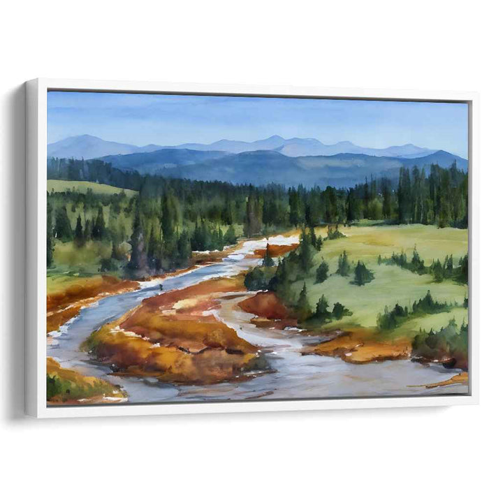 Tranquil Colorwash Vista: Serene Watercolor Landscape Canvas Art Print