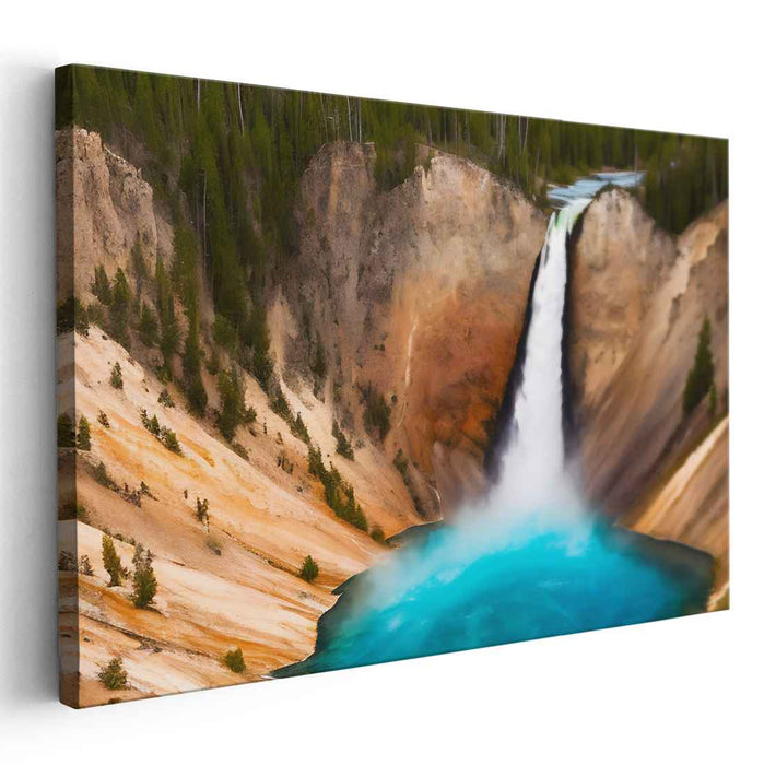 Chaos in Blue Serenity: Vibrant Turquoise Waterfall Canvas Art Print