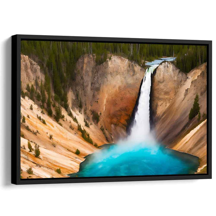 Chaos in Blue Serenity: Vibrant Turquoise Waterfall Canvas Art Print