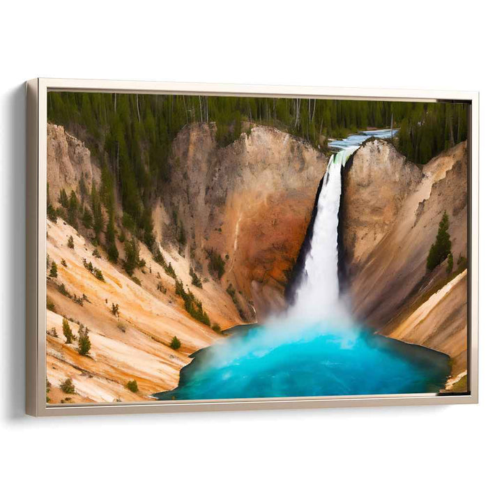 Chaos in Blue Serenity: Vibrant Turquoise Waterfall Canvas Art Print