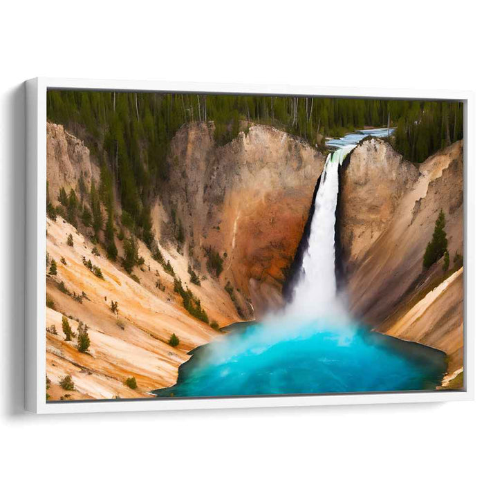 Chaos in Blue Serenity: Vibrant Turquoise Waterfall Canvas Art Print