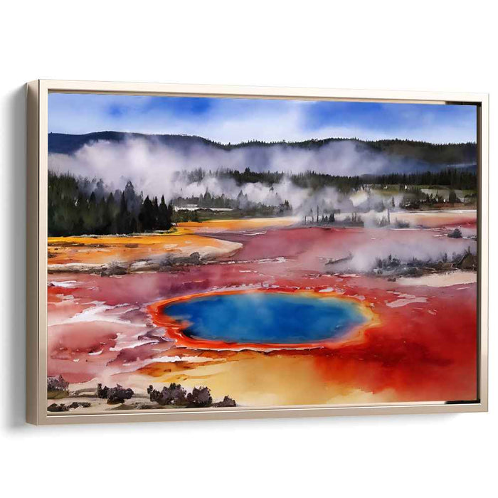 Ethereal Geothermal: Vibrant Watercolor Landscape of a Hot Spring