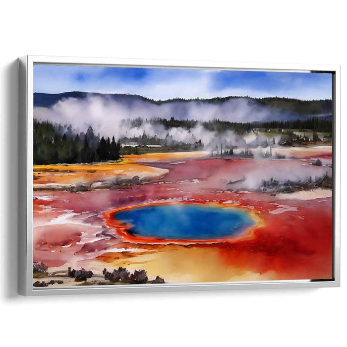 Ethereal Geothermal: Vibrant Watercolor Landscape of a Hot Spring