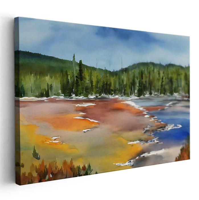 Serene Geothermal Landscape: Watercolor Canvas Art Print