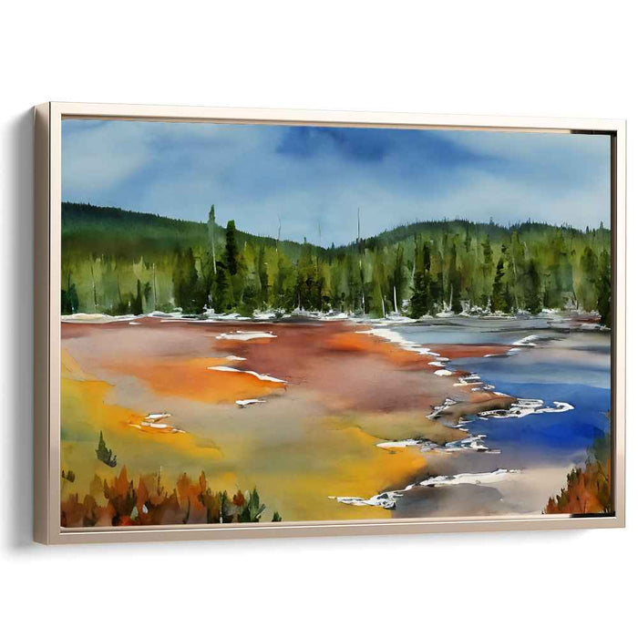 Serene Geothermal Landscape: Watercolor Canvas Art Print