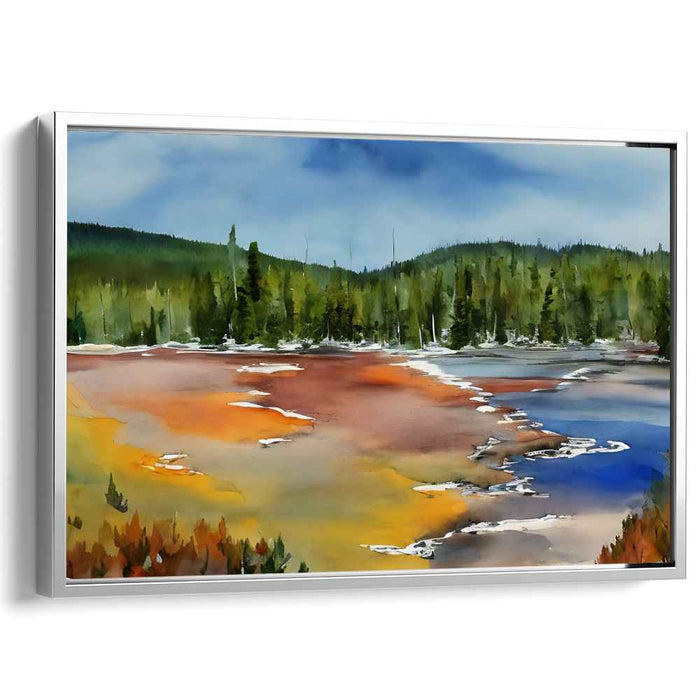 Serene Geothermal Landscape: Watercolor Canvas Art Print