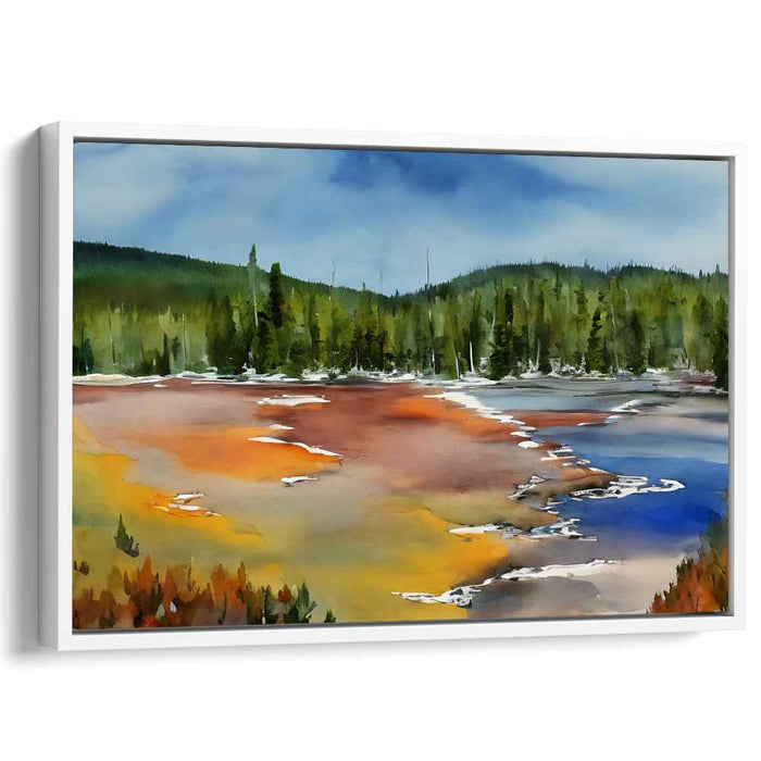 Serene Geothermal Landscape: Watercolor Canvas Art Print