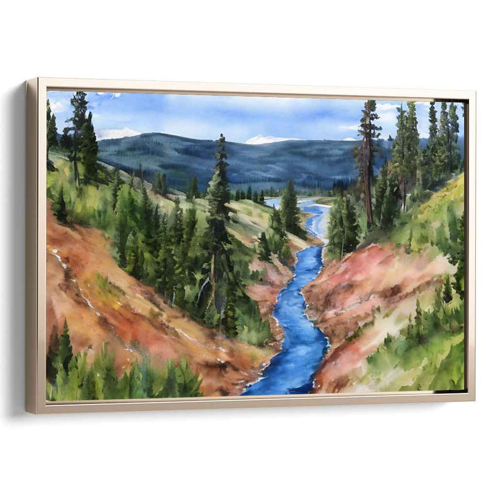 Tranquil Valley Resonance: Serene River Valley Landscape Canvas Art Print