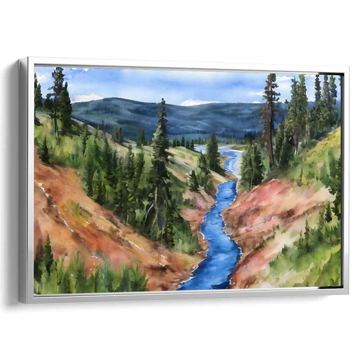 Tranquil Valley Resonance: Serene River Valley Landscape Canvas Art Print
