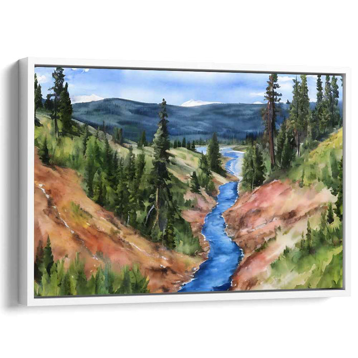 Tranquil Valley Resonance: Serene River Valley Landscape Canvas Art Print